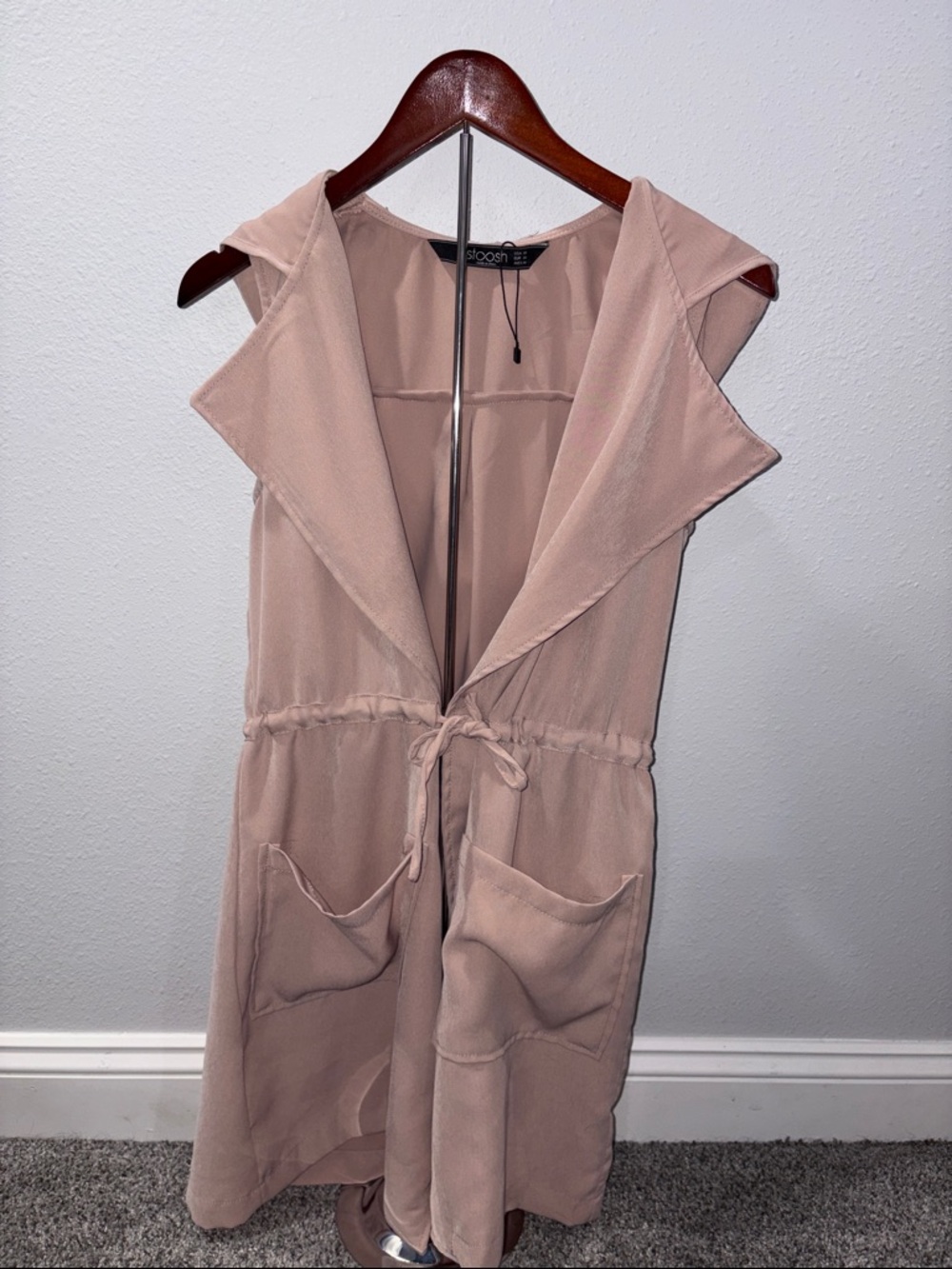 Stoosh Blush Pink Sleeveless Open Front Drape Vest